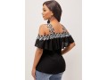 Cold Shoulder Black Flounce Lace Stitching Blouse