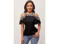 Cold Shoulder Black Flounce Lace Stitching Blouse