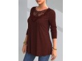 Crinkle Chest Lace Patchwork Round Neck Blouse