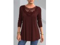 Crinkle Chest Lace Patchwork Round Neck Blouse