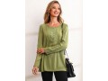 Crinkle Chest Lace Stitching Long Sleeve Blouse