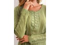 Crinkle Chest Lace Stitching Long Sleeve Blouse