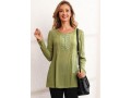 Crinkle Chest Lace Stitching Long Sleeve Blouse