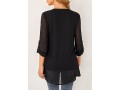 Crossover Hem Black Roll Tab Sleeve Blouse