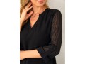 Crossover Hem Black Roll Tab Sleeve Blouse