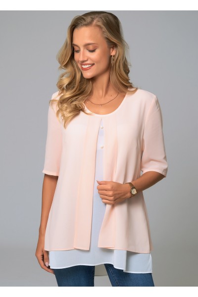 Decorative Button Round Neck Layered Blouse