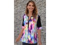 Decorative Button Tie Dye Split Neck Blouse