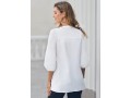 Embroidered Hollow Out Split Neck White Blouse