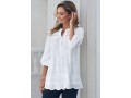 Embroidered Hollow Out Split Neck White Blouse