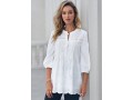 Embroidered Hollow Out Split Neck White Blouse