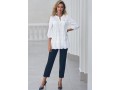 Embroidered Hollow Out Split Neck White Blouse