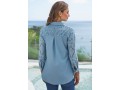 Faux Denim Lace Stitching Turndown Collar Blouse