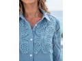 Faux Denim Lace Stitching Turndown Collar Blouse