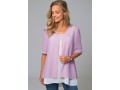 Faux Two Piece Round Neck Decorative Button Blouse