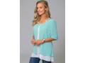 Faux Two Piece Round Neck Decorative Button Blouse