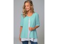 Faux Two Piece Round Neck Decorative Button Blouse