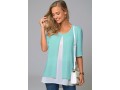 Faux Two Piece Round Neck Decorative Button Blouse