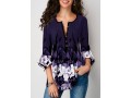 Flare Cuff Crinkle Chest Floral Print Blouse