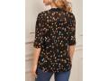 Floral Print Chiffon Black Split Neck Blouse