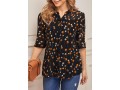 Floral Print Chiffon Black Split Neck Blouse