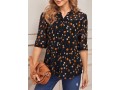 Floral Print Chiffon Black Split Neck Blouse