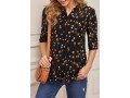 Floral Print Chiffon Black Split Neck Blouse