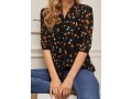 Floral Print Chiffon Black Split Neck Blouse