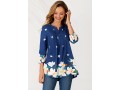 Floral Print Navy Blue Split Neck Blouse