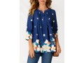 Floral Print Navy Blue Split Neck Blouse