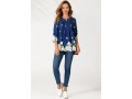 Floral Print Navy Blue Split Neck Blouse