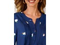 Floral Print Navy Blue Split Neck Blouse