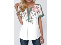 Floral Print Notch Neck Contrast Piping Blouse