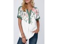 Floral Print Notch Neck Contrast Piping Blouse