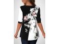 Floral Print Split Neck Decorative Button Blouse