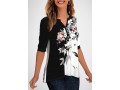 Floral Print Split Neck Decorative Button Blouse