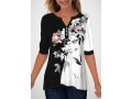 Floral Print Split Neck Decorative Button Blouse