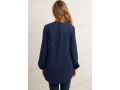 Flower Applique Sequin Crinkle Chest Navy Blue Blouse