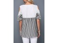 Flower Print Cold Shoulder Striped Blouse