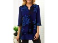 Flower Print Split Neck Button Detail Blouse