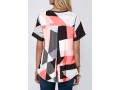 Geometric Print Split Neck Short Sleeve Blouse