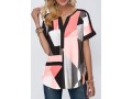 Geometric Print Split Neck Short Sleeve Blouse