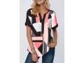 Geometric Print Split Neck Short Sleeve Blouse