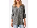 Lace Panel Button Detail Chest Pocket Blouse