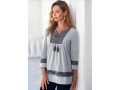 Lace Panel Grey 3/4 Sleeve Tassel Blouse