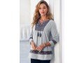 Lace Panel Grey 3/4 Sleeve Tassel Blouse