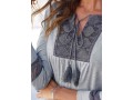 Lace Panel Grey 3/4 Sleeve Tassel Blouse