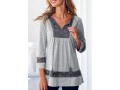 Lace Panel Grey 3/4 Sleeve Tassel Blouse