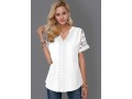 Lace Panel Split Neck Short Sleeve Blouse