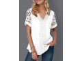 Lace Panel Split Neck Short Sleeve Blouse