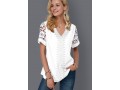 Lace Panel Split Neck Short Sleeve Blouse